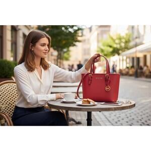 Michael Kors Red Saffiano‎ Leather Small Tote Crossbody Bag Gold Hardware